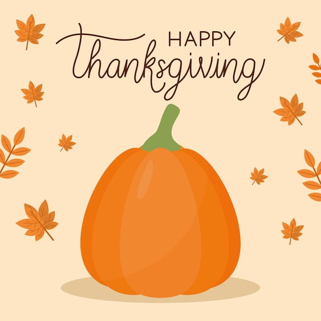 Happy thanksgiving day with pumpkin and leaves design, Autumn season theme