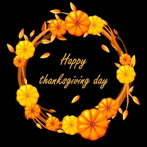 Happy thanksgiving Decorative circle wreath with branches and pumpkins