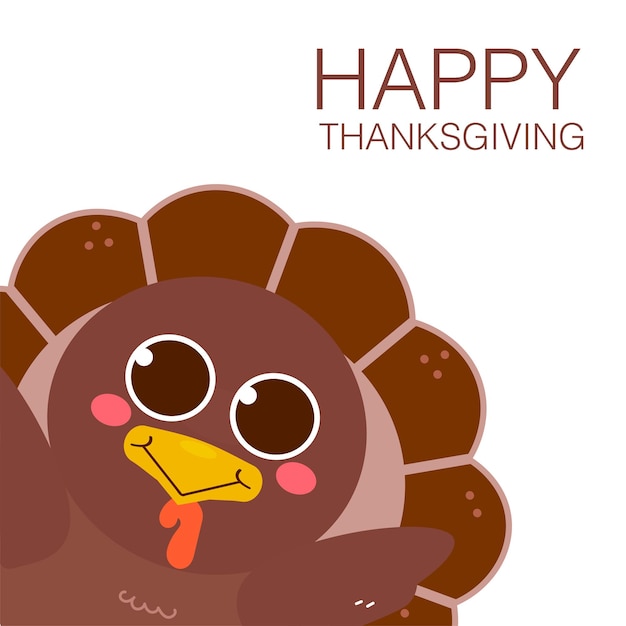 Happy thanksgiving illustration, adorable turkey cartoon