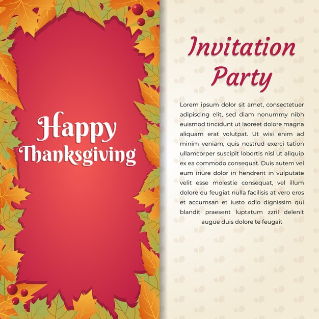 Vector happy thanksgiving invitation party card template square size