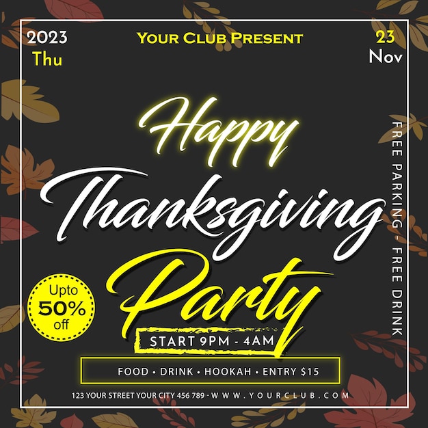 Vector happy thanksgiving party post design black background