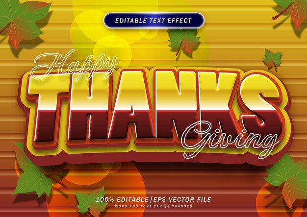 Vector happy thanksgiving text editable text effect autumn fest day