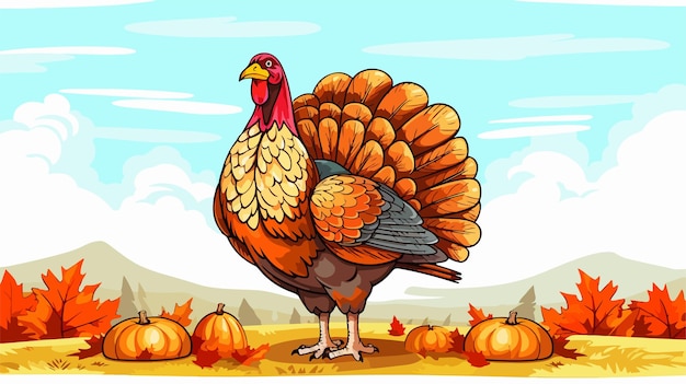 Happy Thanksgiving Turkey in Autumn Illustration