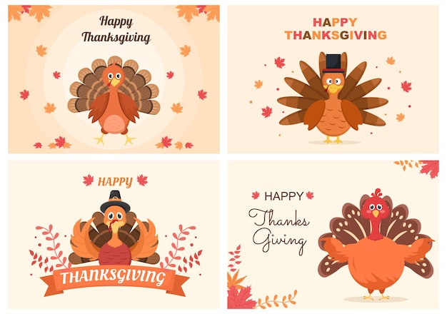 Happy Thanksgiving with Cartoon Turkey Vector Illustration