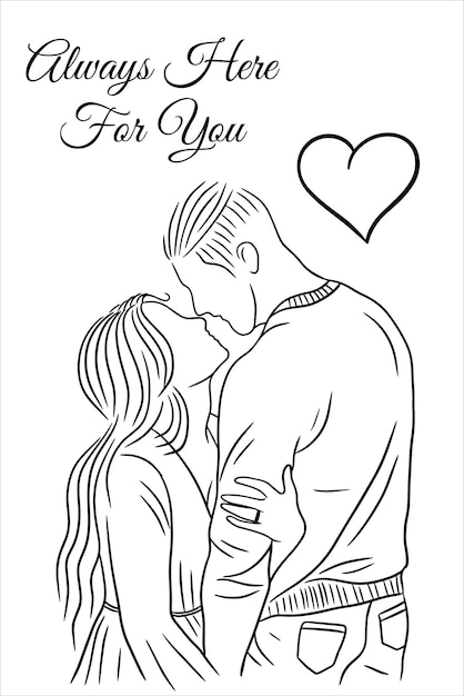 Happy Together Love Couple Women Girls and Boy Friends Line Art Hand Drawn Style illustration