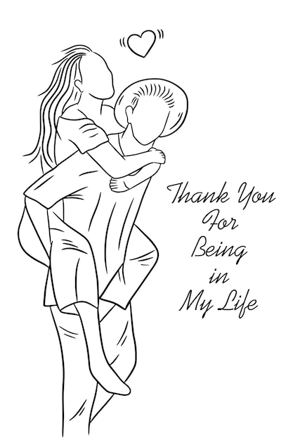 Happy Together Love Couple Women Girls and Boy Friends Line Art Hand Drawn Style illustration