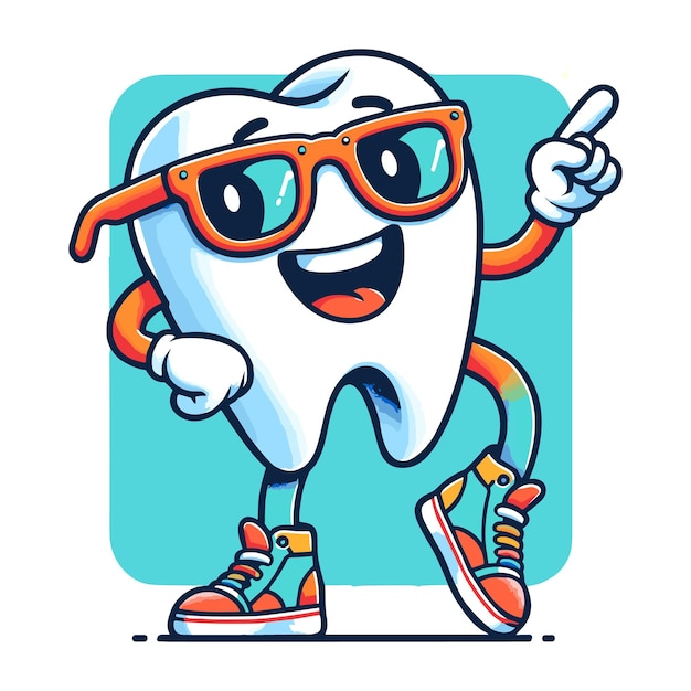 Happy Tooth Character Illustration Smiling Dental Mascot with Sunglasses and Colorful Sneakers