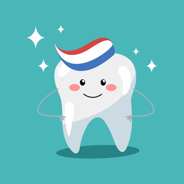 Happy tooth icon To brush your teeth with toothpaste Illustration for children dentistry