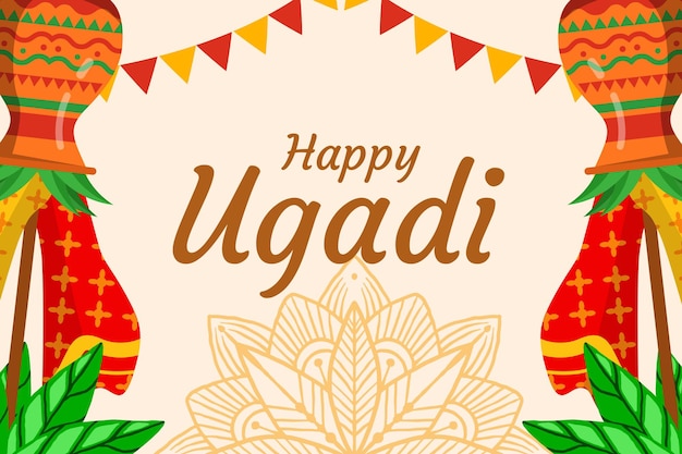 Happy ugadi illustration background flat design