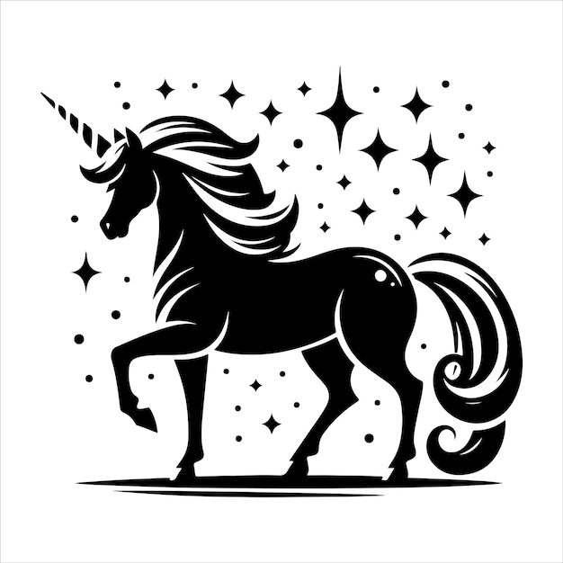 Vector happy unicorn face silhouette vector unicorn vector head portrait horse sticker illustration