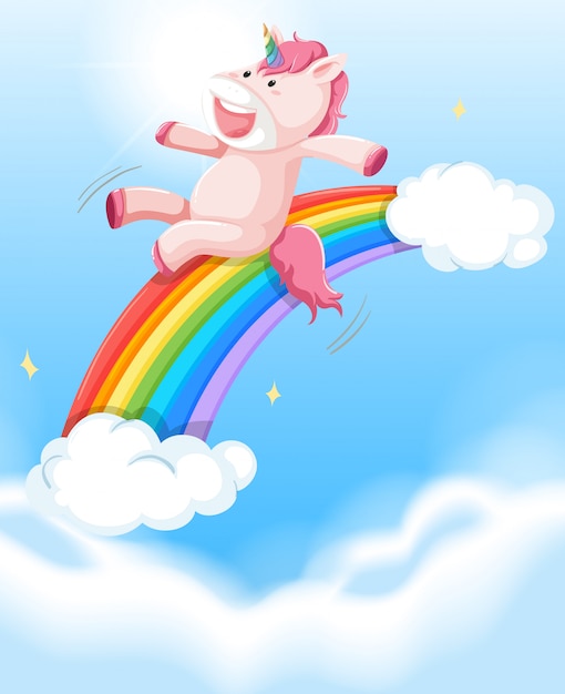 Happy unicorn on the sky