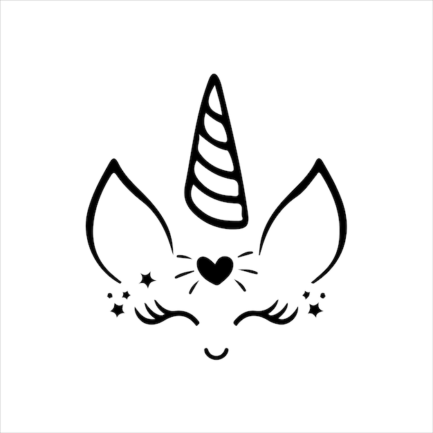 Happy unicorn vector Head portrait horse sticker Hand drew style cartoon illustration