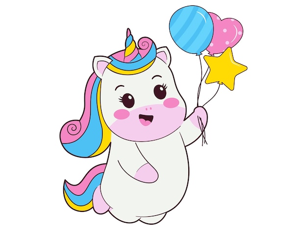 Happy Unicorn With Balloon Illustration