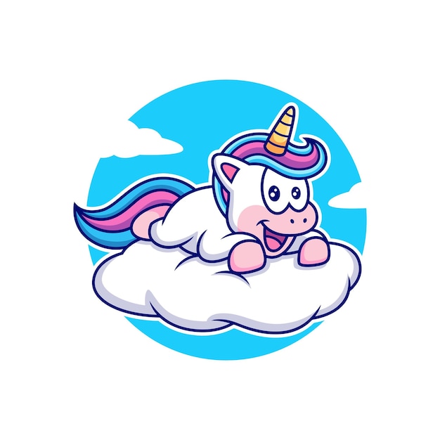 Happy unicorn with cloud cartoon. Animal Vector