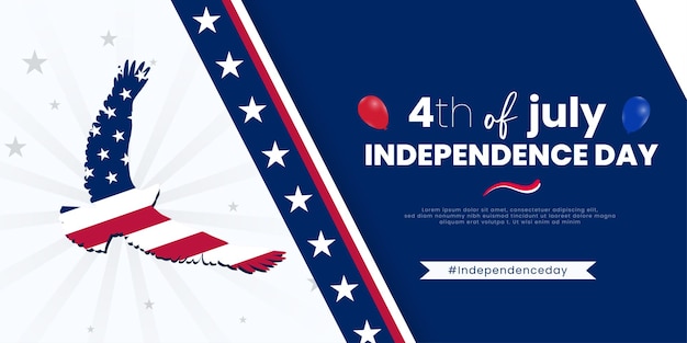 Happy USA Independence Day Red Blue White Background Social Media Banner Design Free Vector