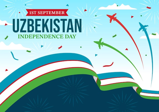 Happy Uzbekistan Independence Day Vector Illustration on 1st of September with Uzbek Flag Background