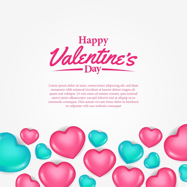 Happy valentine day greeting card with pink and green hearth