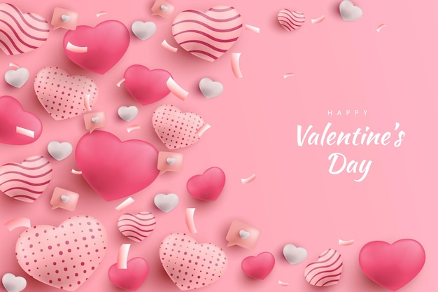 Happy valentine's day background hearts and element with pink and red and white color