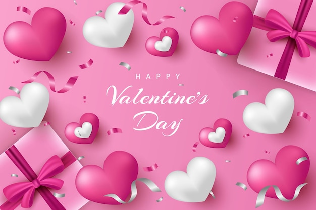 Happy valentine's day background with realistic heart and element