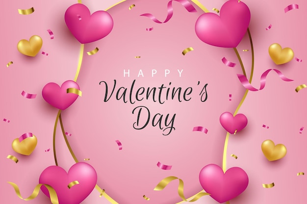 Happy valentine's day background with realistic heart and element