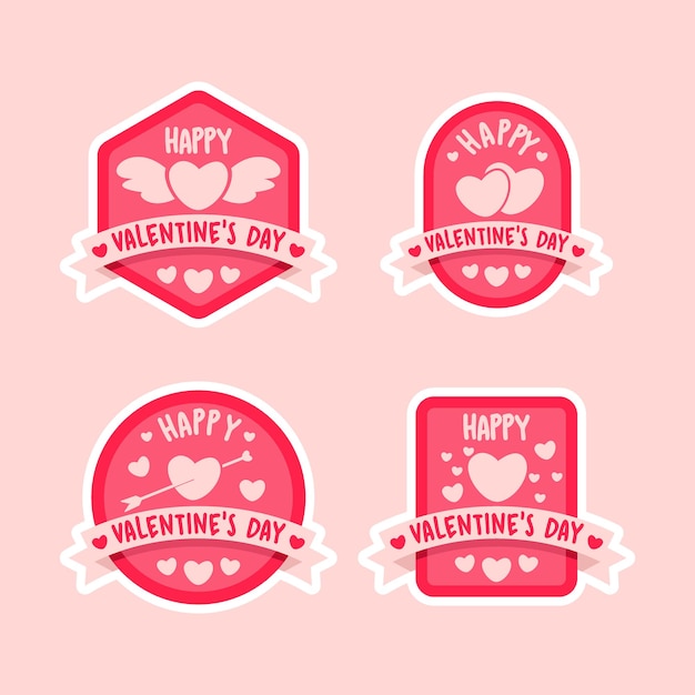 Happy Valentine's Day badge set in flat style