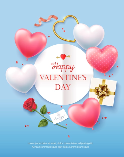 Happy Valentine's Day. Banner, flyer, poster, greeting card with realistic