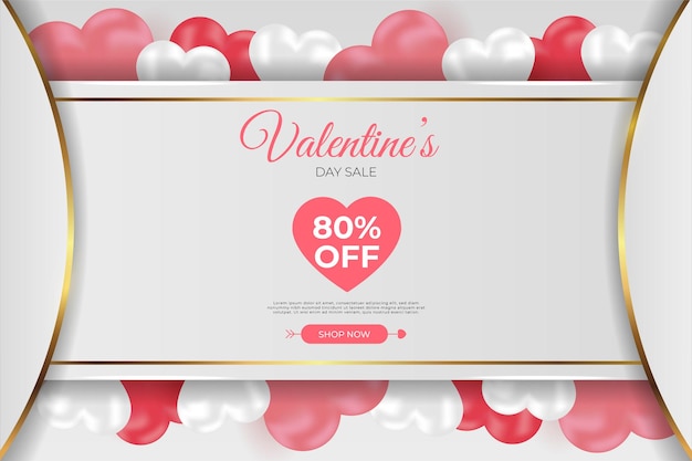 Happy valentine's day banners sale promotion and discount, realistic style. 