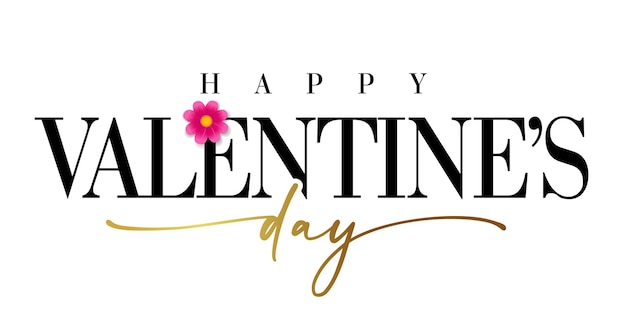 Happy Valentine's day black and golden typography. Creative banner. Vector typography. Floral design