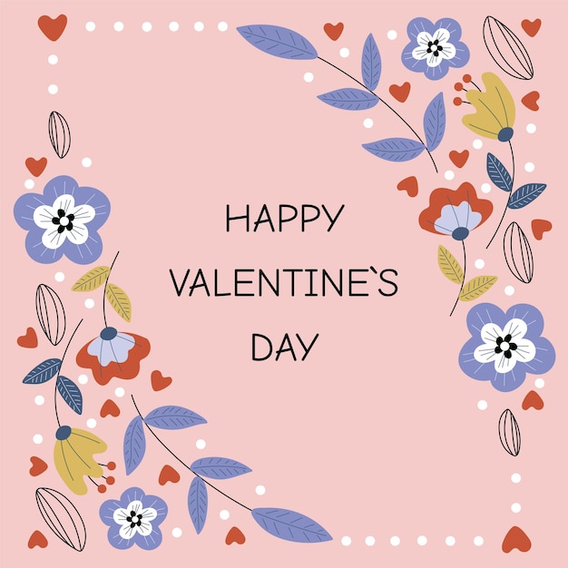 Happy Valentine's Day February 14 greeting card Square template with flowers and text