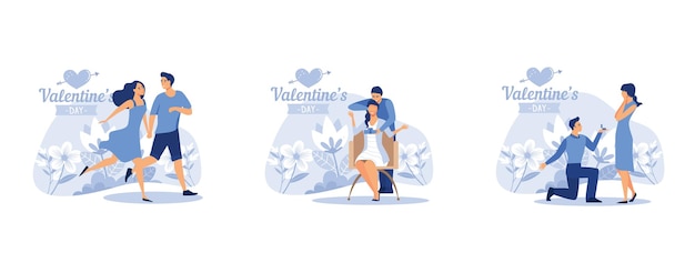 Happy Valentine's Day, February 14 is the day of all lovers, set couple in love, set flat vector