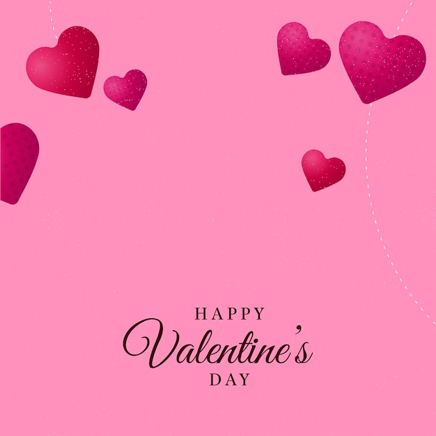 Happy Valentine's Day Font With Glossy Hearts On Pink Background.