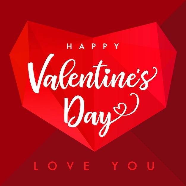 Happy Valentine's Day greeting card concept. Stained glass icon. 3D style red heart. Creative shape.