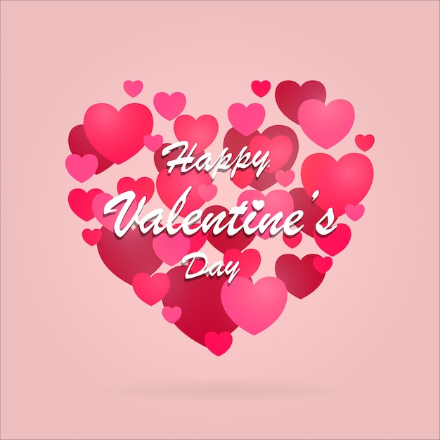 Happy Valentine's Day greeting card design with hearts, vector illustration