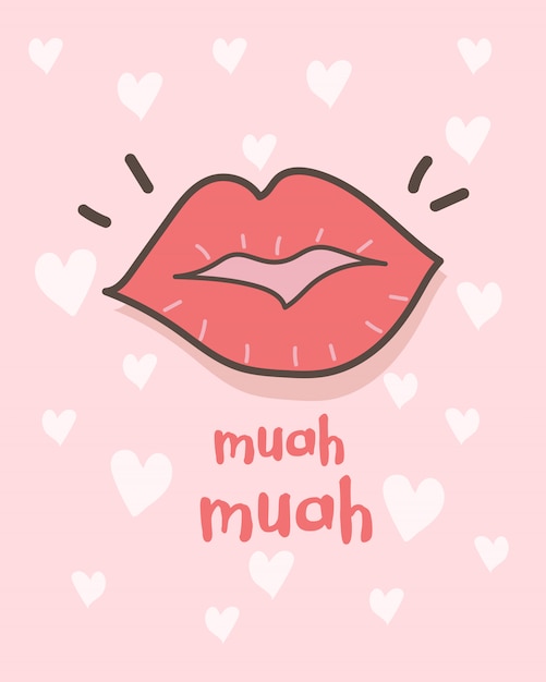 Happy Valentine's Day greeting card with lipstick Kisses