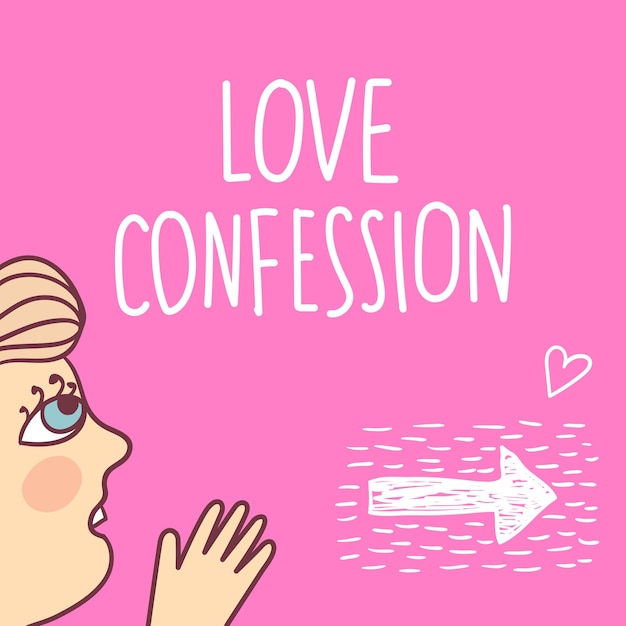 Vector happy valentine's day greeting card. woman waiting for confession of love. retro style illustration