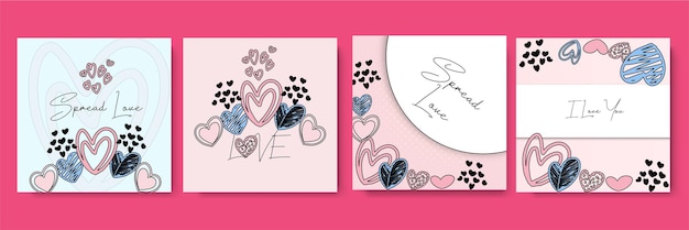 Happy Valentine's Day greeting cards. Trendy abstract square art templates. Suitable for social media posts, mobile apps, banners design and web/internet ads.