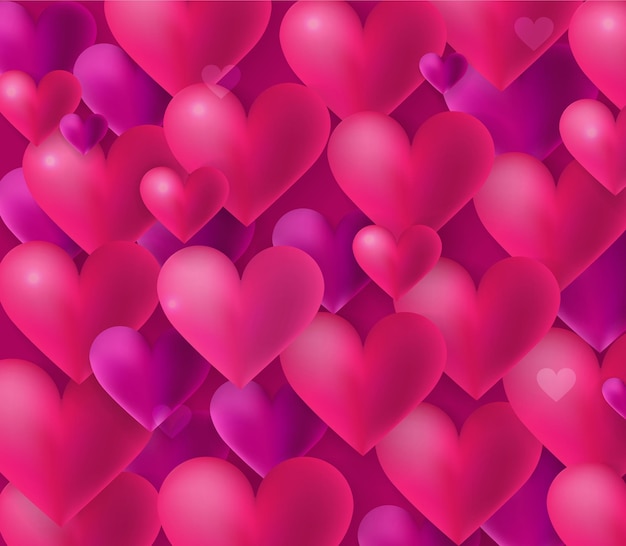 Happy Valentine's Day love background with many hearts flying in the air bright colors 3D