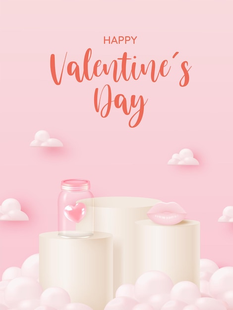 Happy Valentine's day mock up with pastel color scheme vector illustration