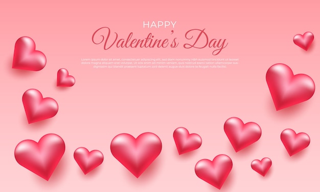 Happy valentine's day modern poster template with heart love design on a pink background