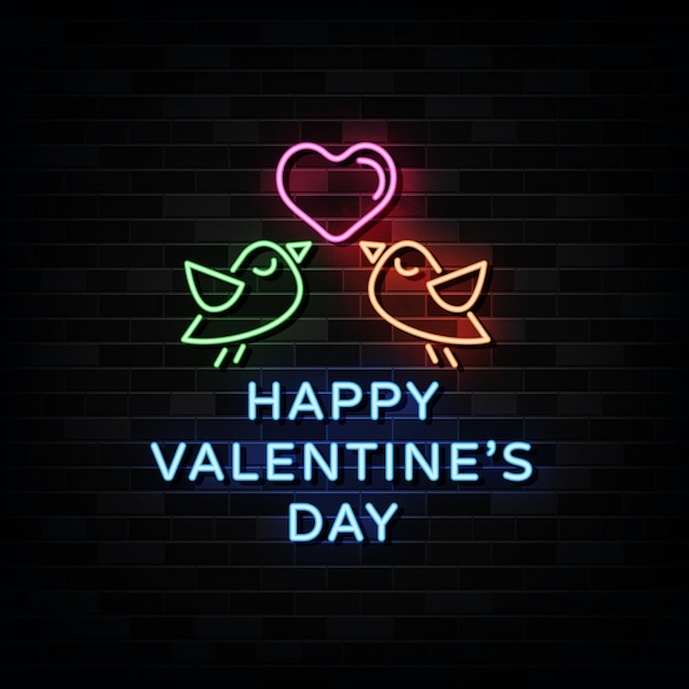 Happy Valentine's Day Neon Signs Vector. Design Template Neon Style