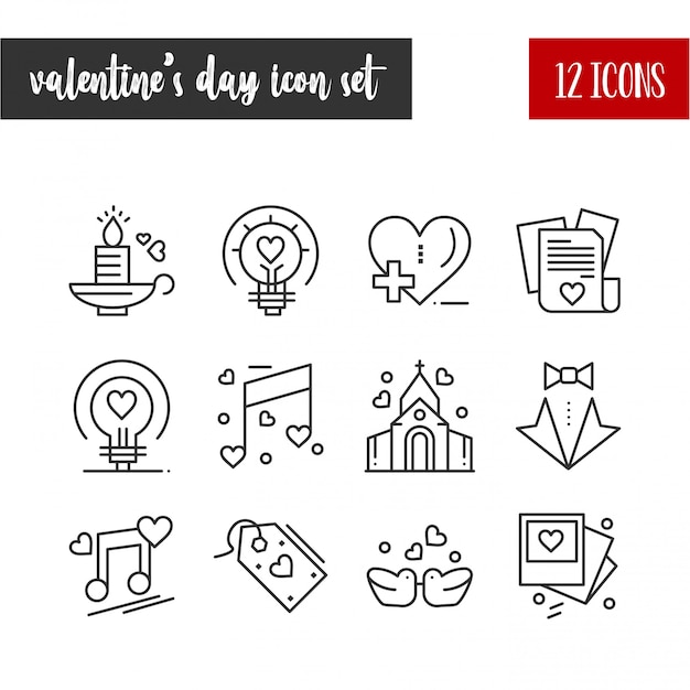 Happy Valentine's Day Outline 12 icon set