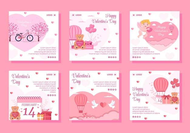 Happy Valentine's Day Post Template Flat Design Illustration Editable of Square Background for Social media, Love Greeting Card or Banner