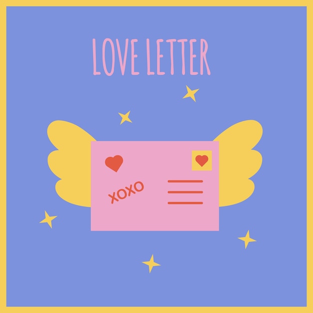 Happy Valentine's day postcard Love letter Vector illustration in retro style flat designxA