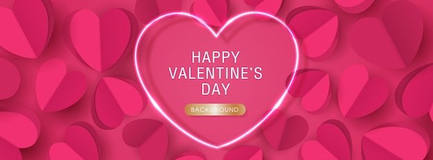 Happy Valentine's day poster or banner template beautiful paper cut with hearts on pink background place for text vector design