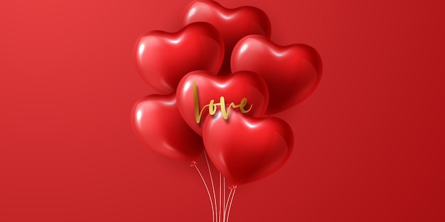 Happy Valentine's day poster or voucher design With red heart balloons on beautiful background vector illustration