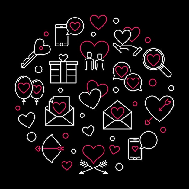 Happy Valentine's Day round outline icon illustration