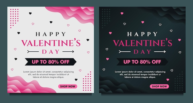 Happy Valentine's day sale banner, social media post template with dark and grey background