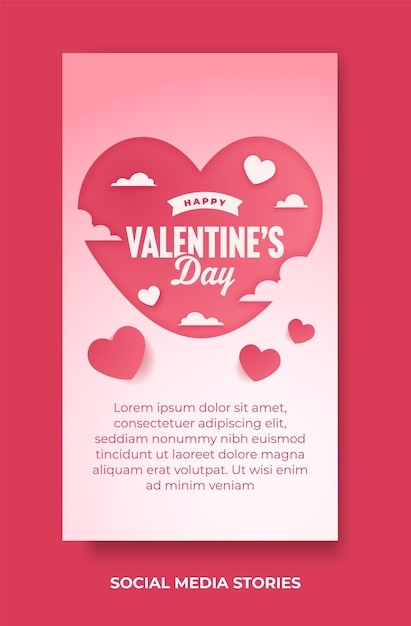 Happy valentine's day social media stories template with beautiful ornament of love