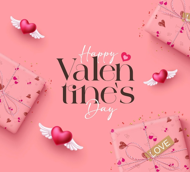 Vector happy valentine's day text vector design valentine's day greeting card with gift boxes surprise