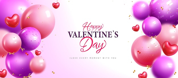 Happy valentine's day text vector design. Valentine's day with inflatable balloons and heart shape.